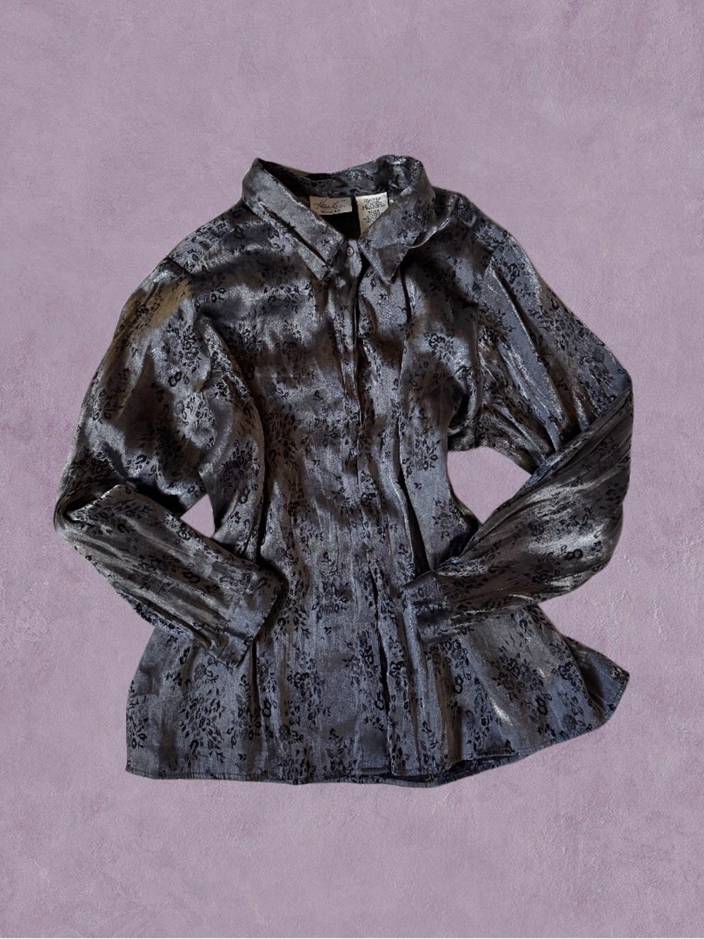 White Stag Shimmery Charcoal Floral Button-Down Blouse